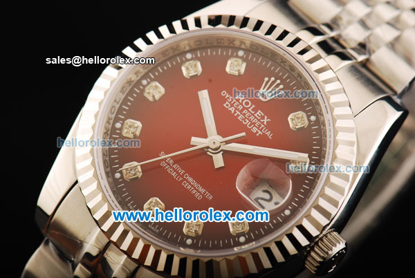 Rolex Datejust Automatic 2008 Black/Red Dial with Diamond Marking - Click Image to Close